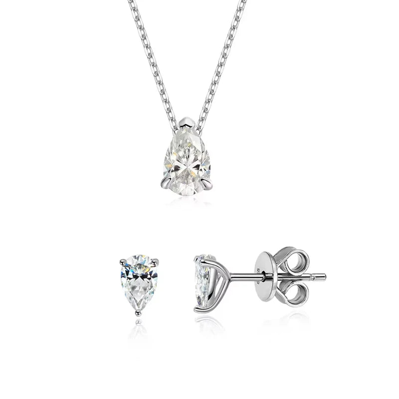 Smyoue 1-4CT Pear Cut Full Moissanite Jewelry Sets for Women Wedding Party Bride Female Sets Lab Diamond S925 Sterling Silver