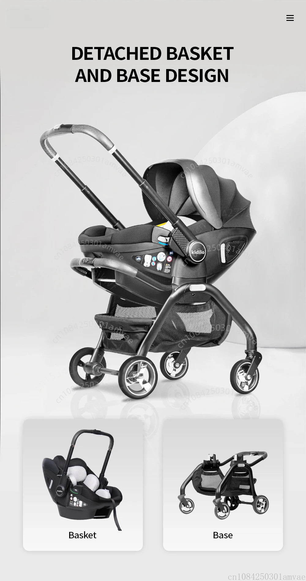 Kodilo baby safety stroller, child safety seat, newborn baby sleeping basket can be pushed in both directions Easy to operate