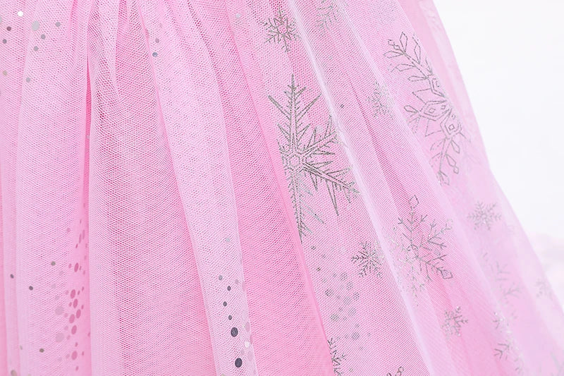 Girls pink sequined mesh princess dress, mesh short sleeves, with cape, suitable for party, dance, performance, carnival dress