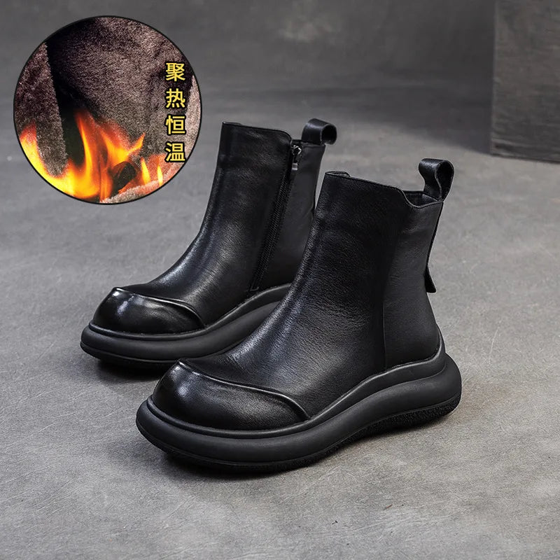 GKTINOO Genuine Leather Short Boots Women Shoes 2025 New Autumn Winter Round Toe Thick Soled Zip Handmade Platform Women Boots