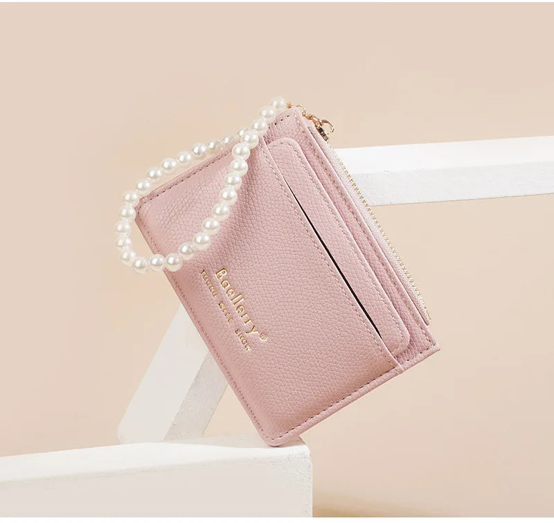 Fashionable Womens Card Case Ins Trend High Class Pearl PU Small Purse