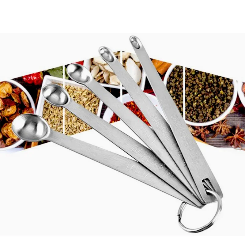 5Pcs/set Mini Measuring Spoon Set Stainless Steel Seasoning Dry And Liquid Ingredients Kitchen Mearure Tools Home Supplies