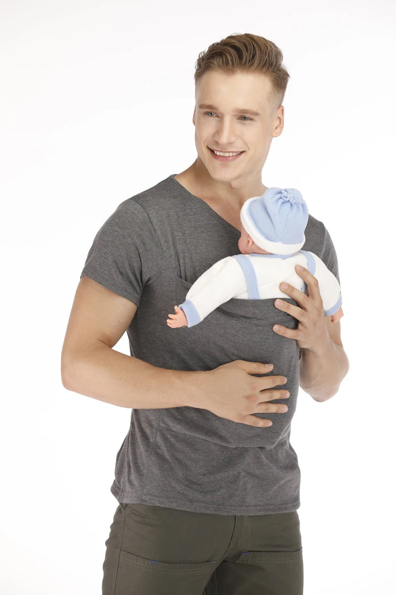 T Shirt Baby Carrier Safety Kangaroo Pocket Pregnancy Clothes Summer Short sleeve Mother Father Top for Feeding Big Nylon Cotton