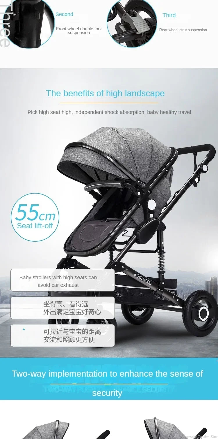 Baby stroller 3in1 with car seat with ISOFIX base, luxury high landscape baby carriage aluminum alloy frame travel stroller
