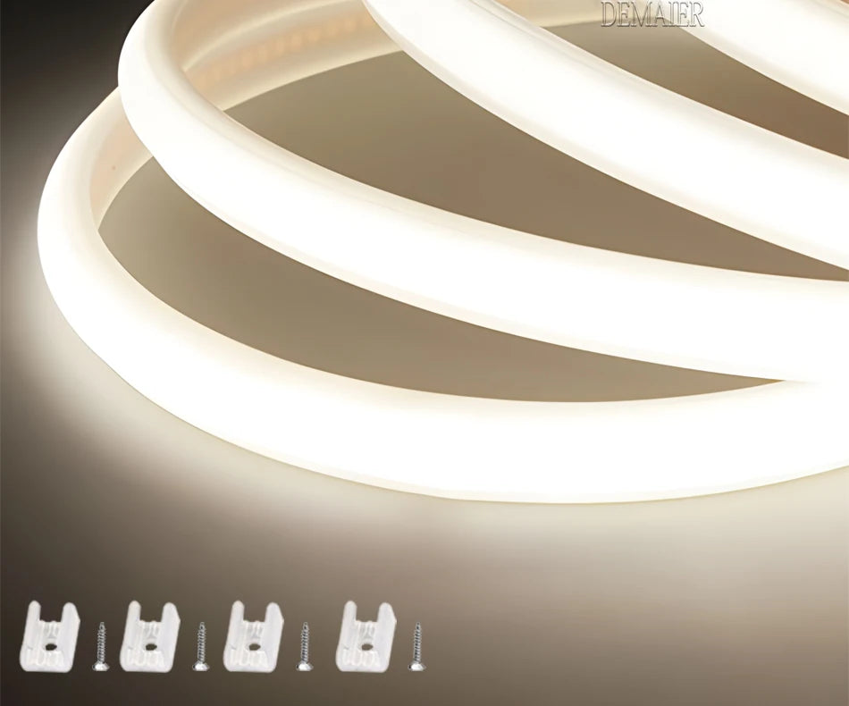 COB LED Strip 360leds/M High Bright EU Plug 220V CRI RA90 Waterproof Outdoor Garden FOB LED Tape For Bedroom Kitchen Lighting