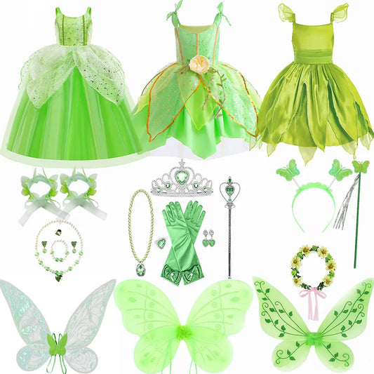 Disfraz Halloween for Girls Dress Tinker Bell Halloween Costume Kids Green Fancy Fairy Princess Cosplay Party Carnival Dress