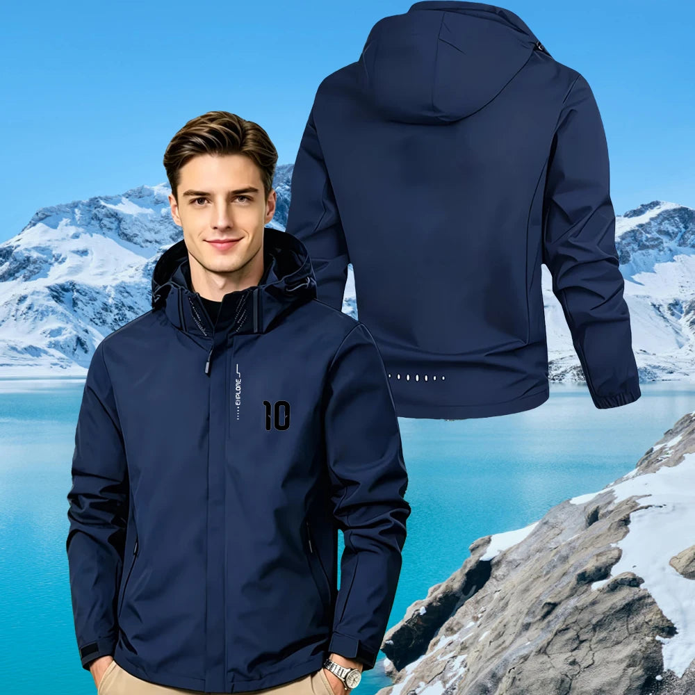 Men's Jacket with No.10 Print Waterproof Hooded Windbreaker with Removable Hood,Outdoor Casual Sports Coat for Trekking,S-3XL