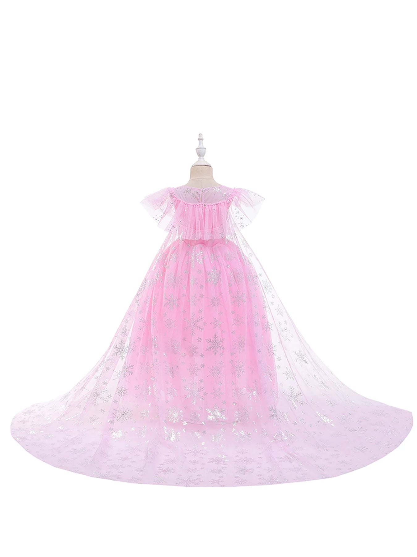 Girls pink sequined mesh princess dress, mesh short sleeves, with cape, suitable for party, dance, performance, carnival dress