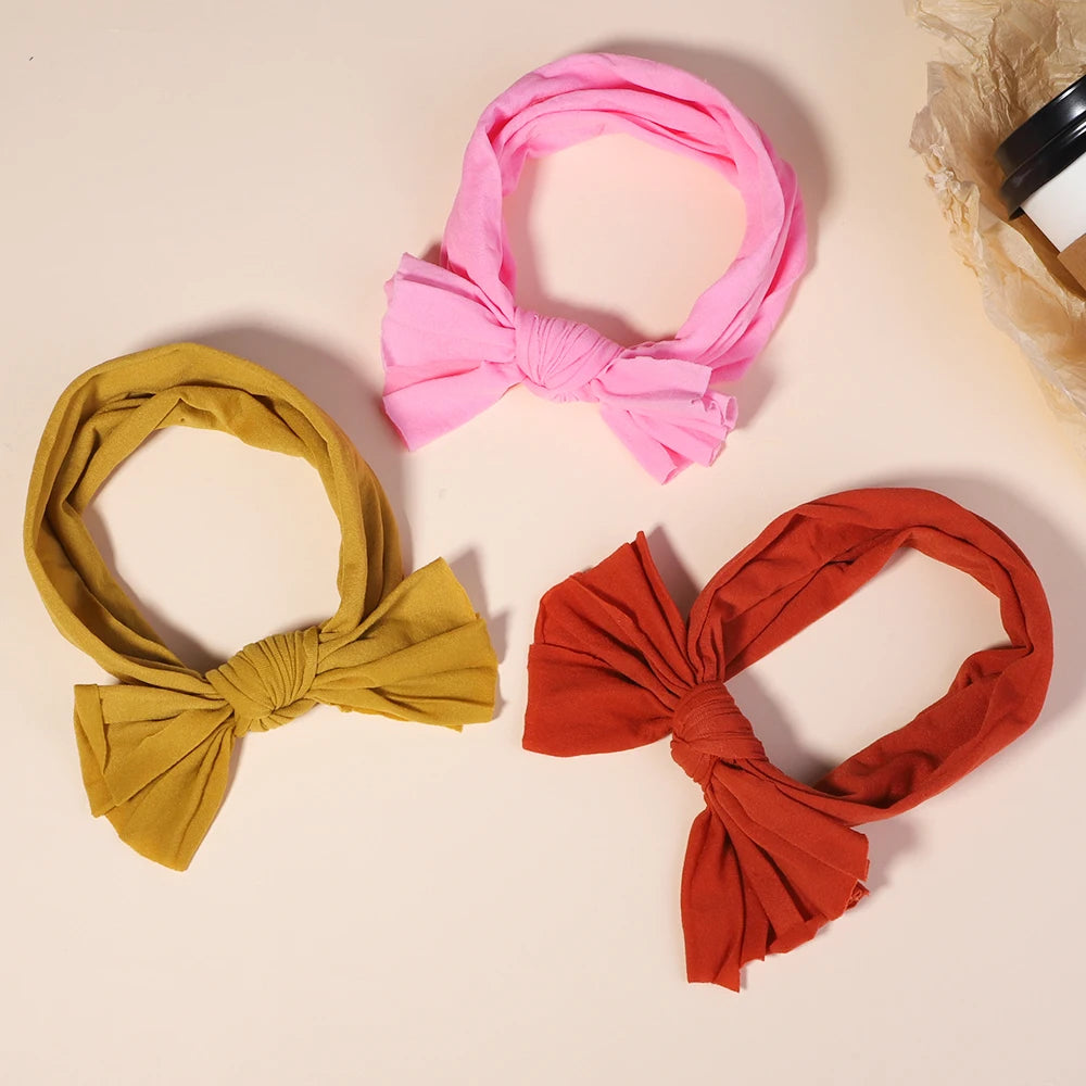 3Pcs/Set Solid Color Kids Bows Headbands for Girls Cable Turban Newborn Baby Headwrap Toddle Soft Hair Accessories Headwear