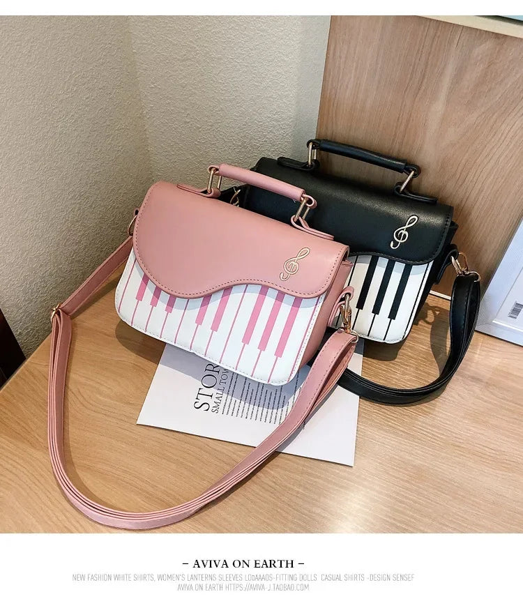 Piano Shape Flap Shoulder Bag Creative PU Leather Portable Handbag Detachable Strap Crossbody Novelty Bag