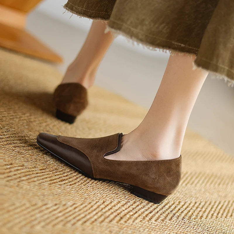 2025 NEW Autumn Women Loafers Genuine Leather Women Shoes Square Toe Chunky Heel Shoes Women Pumps Soft Ladies Shoes