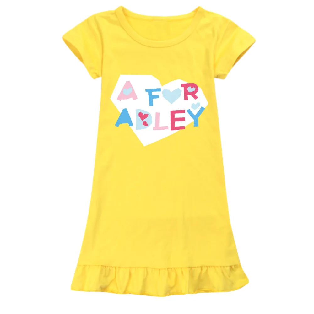 Camisón de niña de verano con dibujos animados A PARA ADLEY, vestido de pijama para niños, vestido de noche para adolescentes, camisón para niñas, ropa para niños