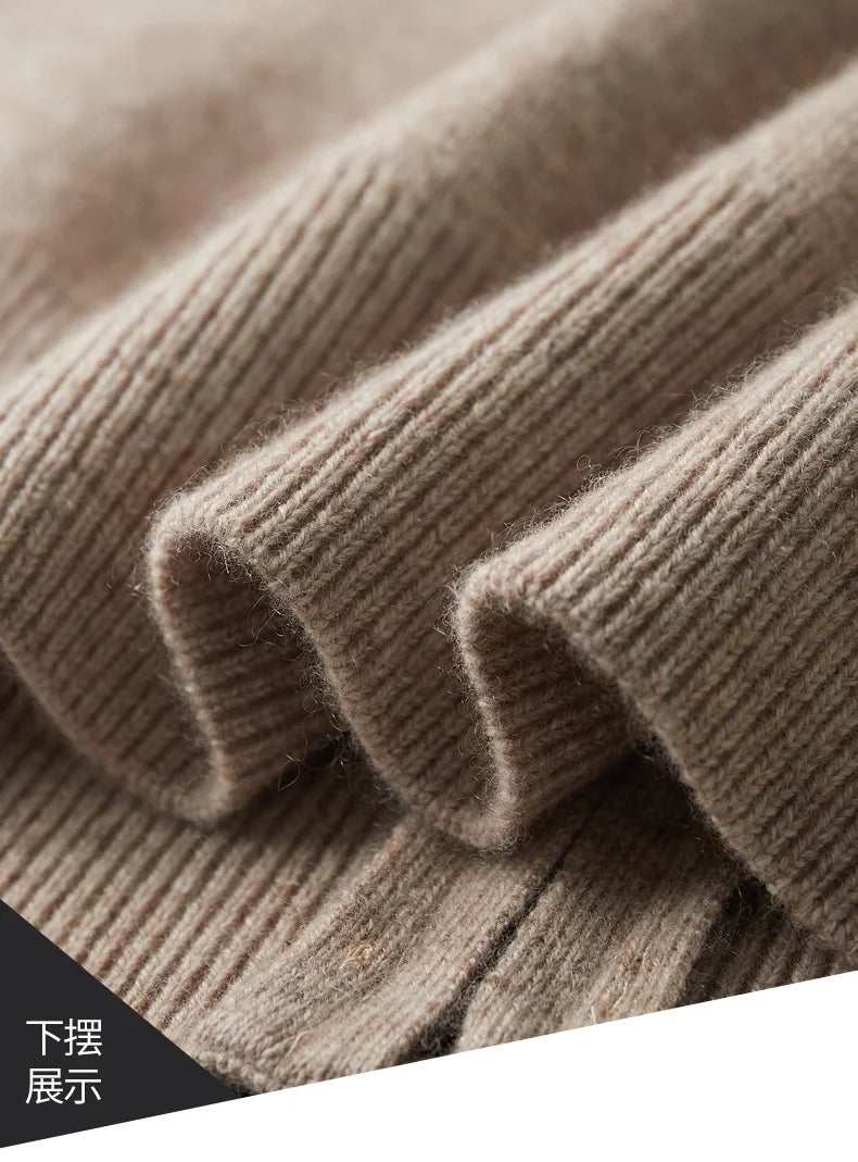 Men's Cardigan 100% Pure Cashmere Jacket Zippered Lapel Knit Sweater, Loose Thickened Long Sleeved Business Casual Autumn Winter