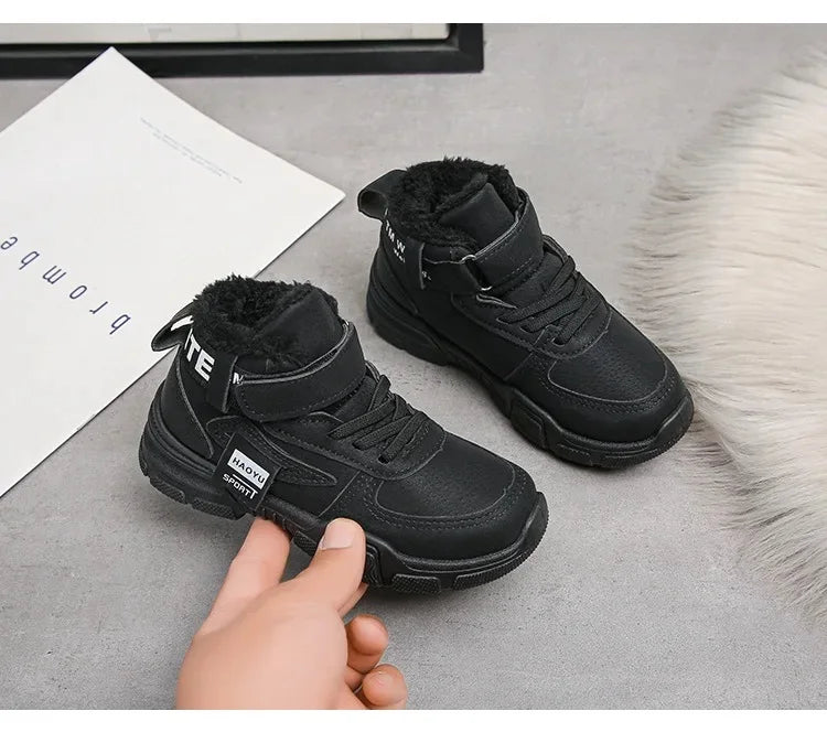 2025 Winter New Children's Boots Boys Plus Cashmere Thicken Warm Snow Boots Girls Fashion Non-slip Outdoor Boots Student Shoes