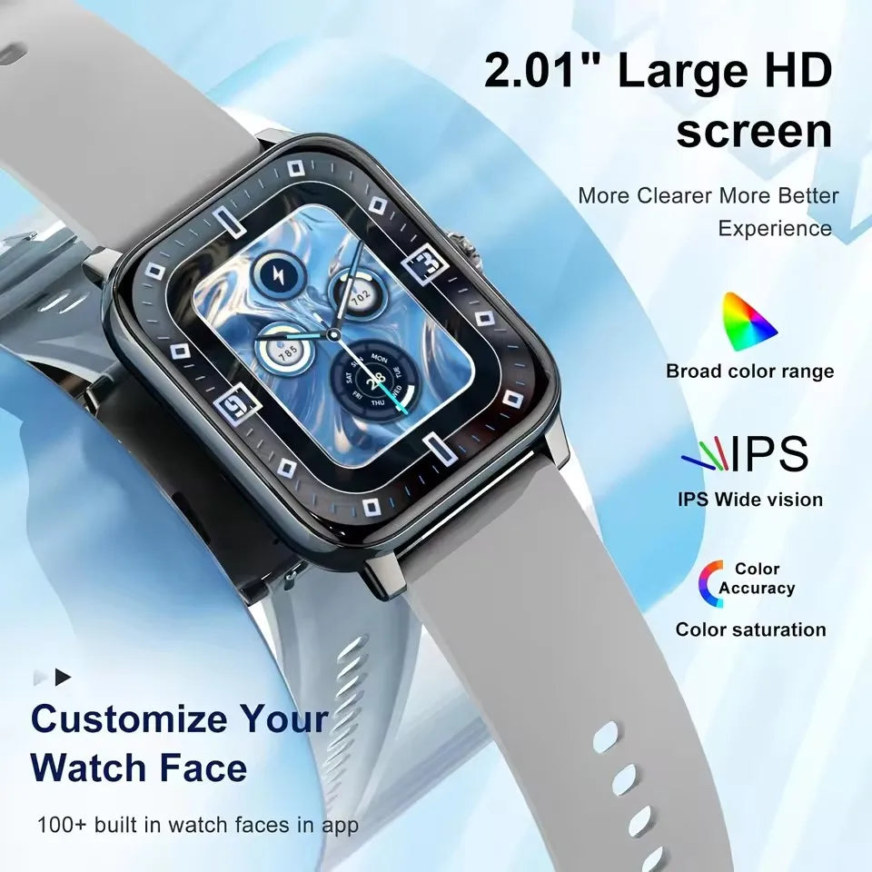 2026 Smart Watch For Android IOS Watches 2.01inch HD Display Bluetooth Call Message Alert Music Sports Smartwatch Men Women Gift