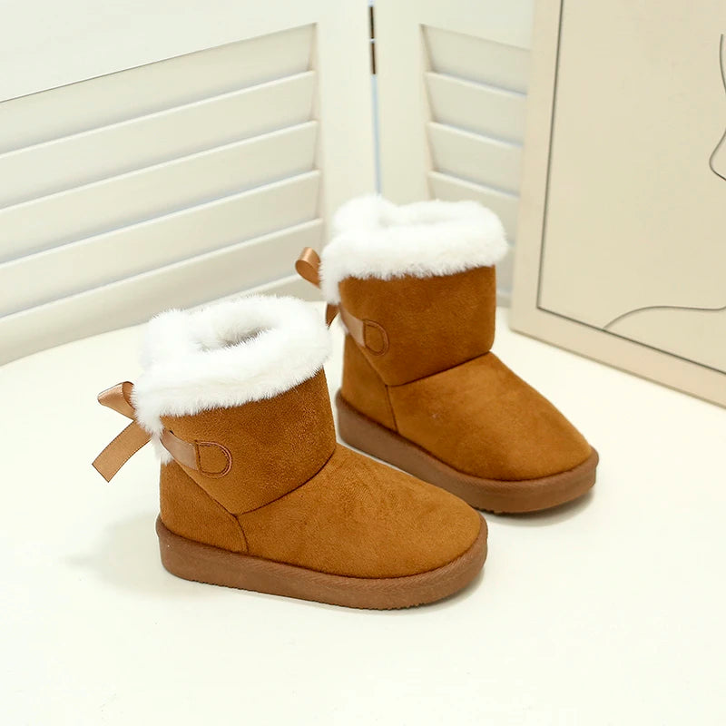 Toddler Boys Girls Winter Warm Cotton Boots 2025 New Kid Snow Boots with Bow Detail Non-slip Simple Versatile School Daily Wear