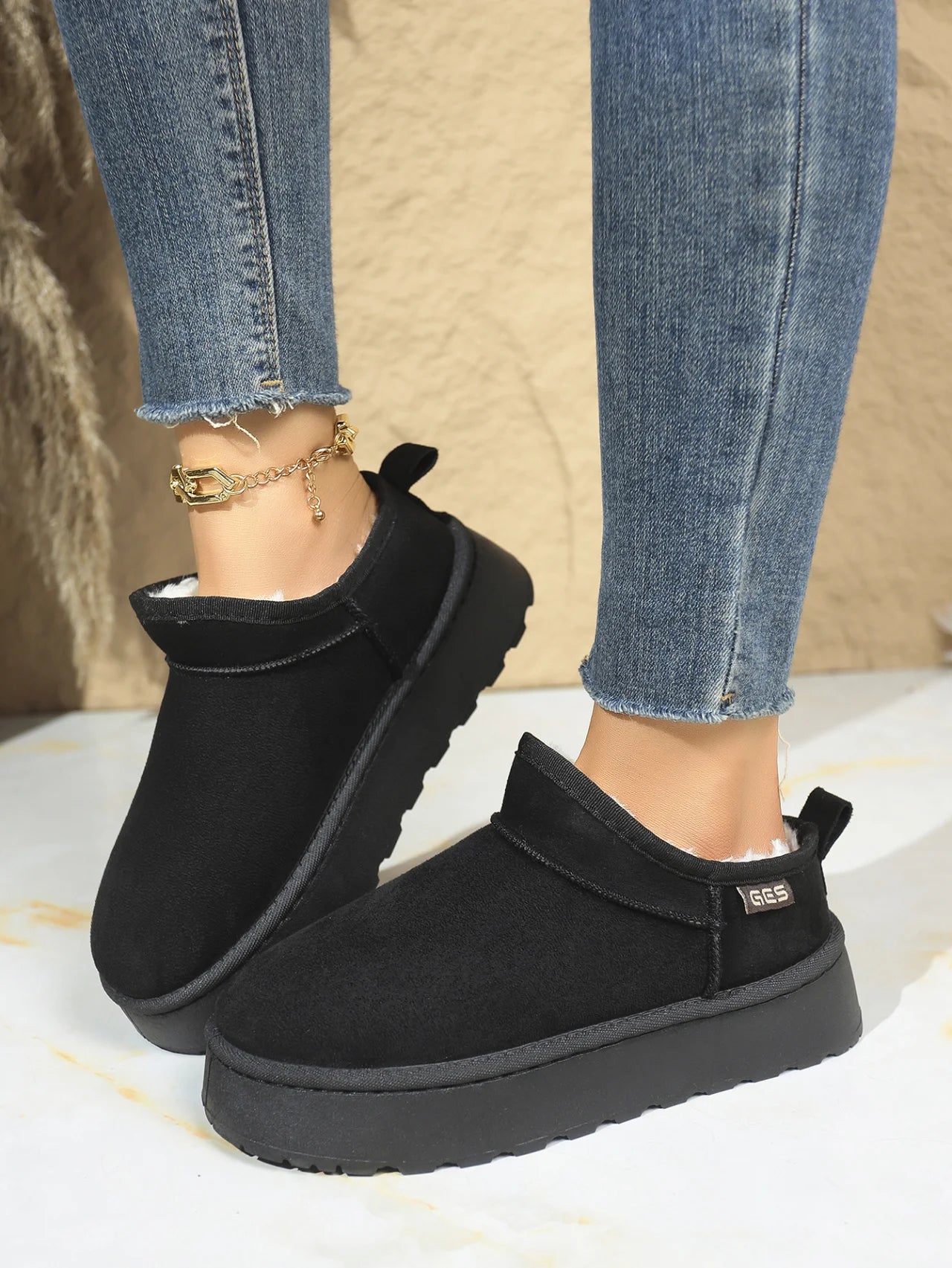Snow Boots for Women 2026 Winter New Cashmere Warm Thick Soles Without Heel-covered Hair Half Slipper Cotton Shoes for Women