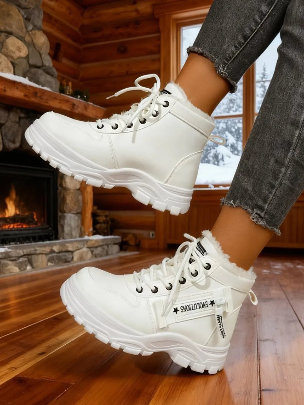 Women's Winter Snow Boots Warm Plush Lined Lace Up Chunky Platform Sneaker Booties Side Zipper Outdoor Walking Shoes for Ladies