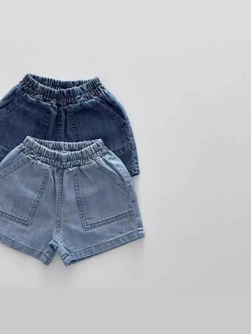 2024 Summer New Baby Denim Shorts Solid Toddler Boy Fashion Short Jeans Infant Girl Large Pocket Casual Shorts Versatile Clothes