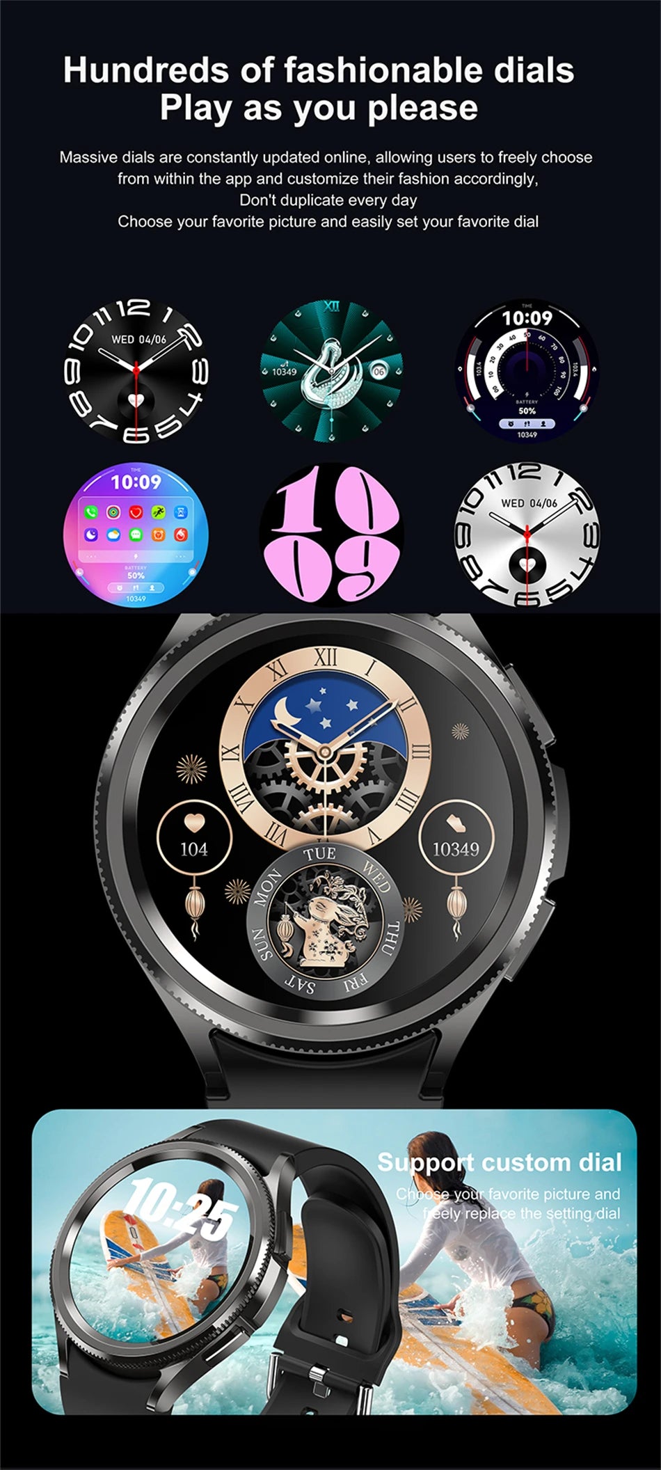 2025 New Smart Watch 6 Men's Outdoor Sports 100+ Sport Modes IP68 Waterproof Watch AMOELD HD Screen Smartwatch Android IOS
