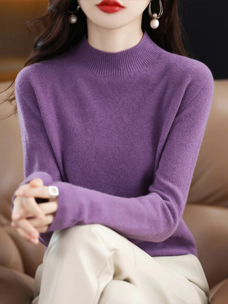 100% Merino Wool Cashmere Sweater Women Knitted Sweater Turtleneck Long Sleeve Pullovers Autumn Winter Clothing Warm Jumper Tops