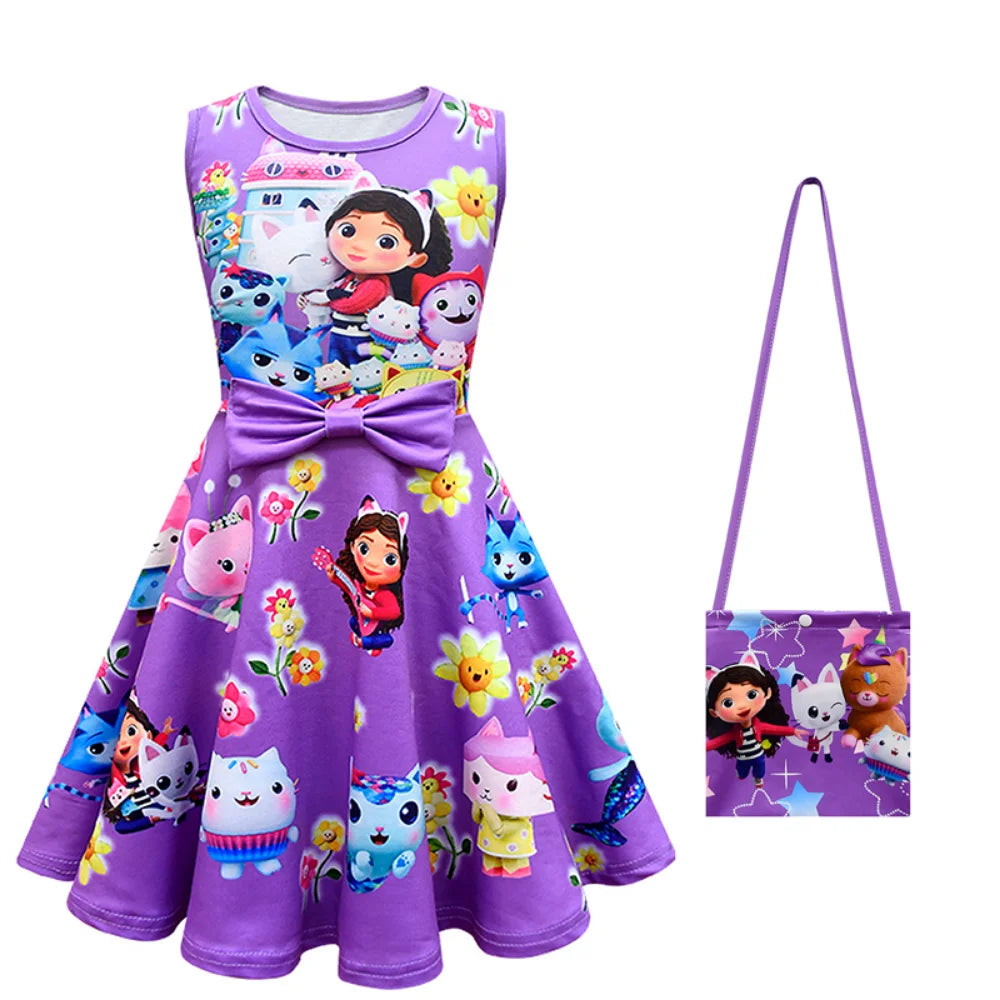 Summer Kid Gabby's Dollhouse Clothes Girls Gabby Cats Cosplay Dress + bag Baby Children Birthday Party Princess Dresses