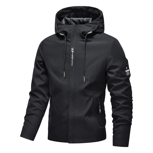 Men Hiking Jacket Spring Autumn Streetwear Fashion Hooded Jacket Casual Zip Up Loose Coat Outdoor Jogging Activewear Windbreaker