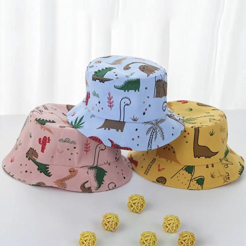 Gorros de cubo con estampado de dinosaurio de dibujos animados para bebé, gorro de pescador infantil con animales bonitos para niño y niña, gorro de Sol de Panamá para niño pequeño de verano