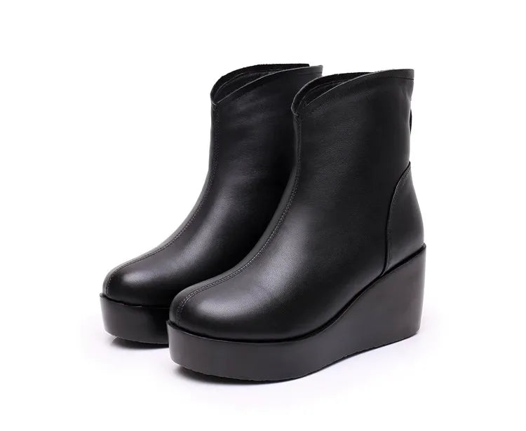 GKTINOO 2026 New Autumn Winter Women Shoes Woman Genuine Leather Wedges Snow Boots Height Increasing Short Women Boots Platform