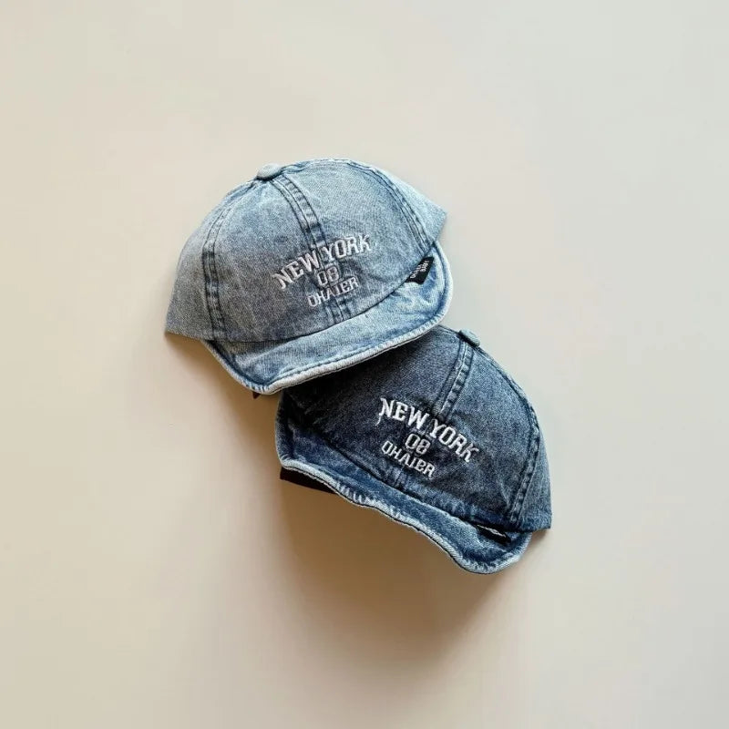 Infant Baby Basaball Cap American Style for Boy Girl Fashion Denim Blue Color Peak Cap for Toddler Travel Outdoor Sunshade Hat