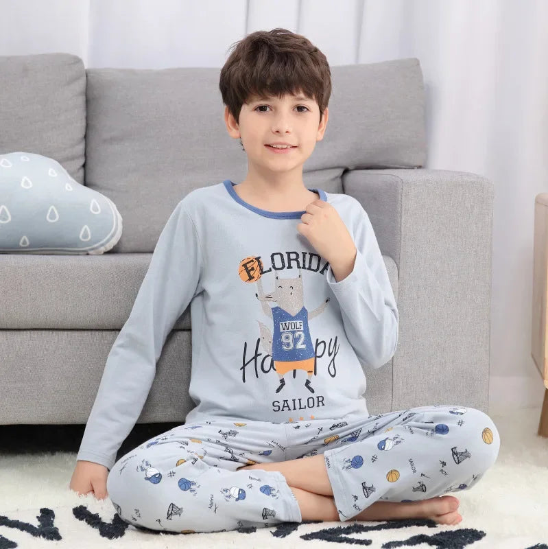 New Teens Clothes Children Clothing Set Big Boys Pajamas Sets Boys Cotton Sleepwear Full Sleeve Pyjamas Kids Home Clothes 4-18Y