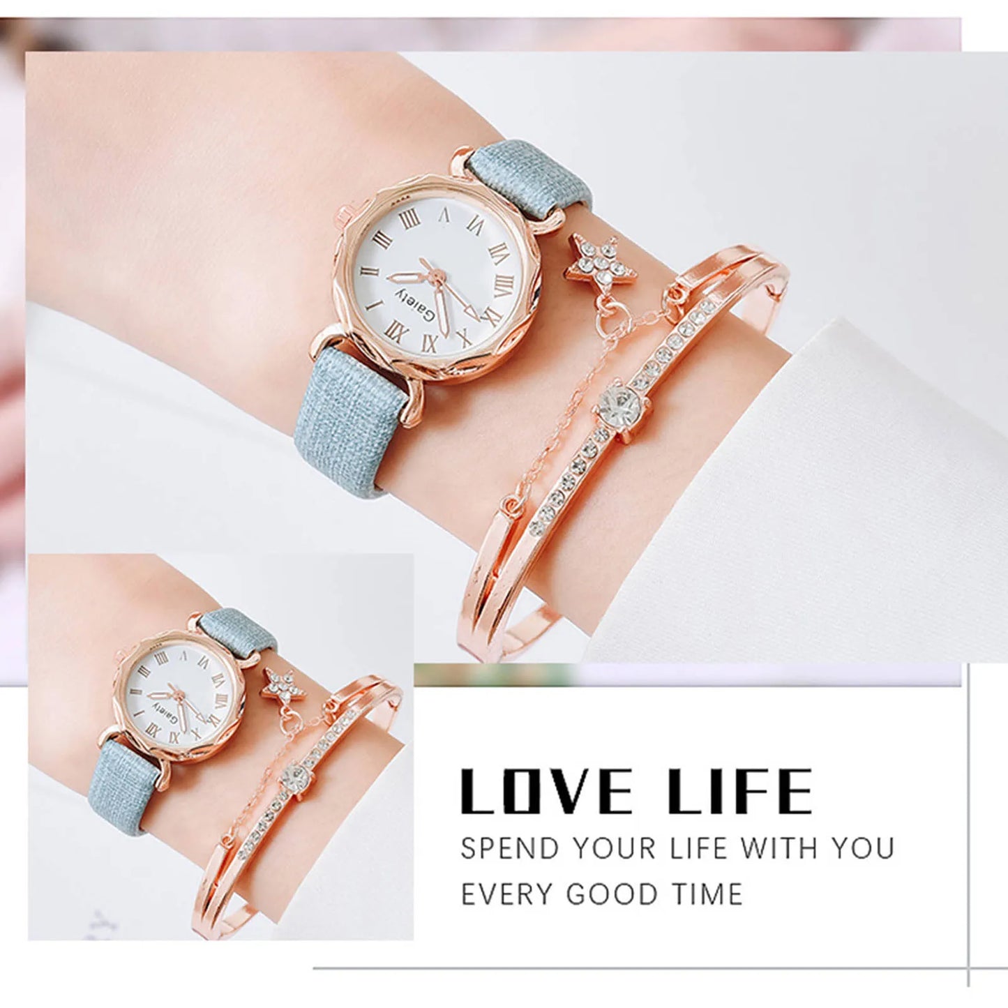 2pcs Set Luxury Women Bracelet Quartz Watches For Women Leather Watch Ladies Quartz Wristwatches Temperament Ladies Watch