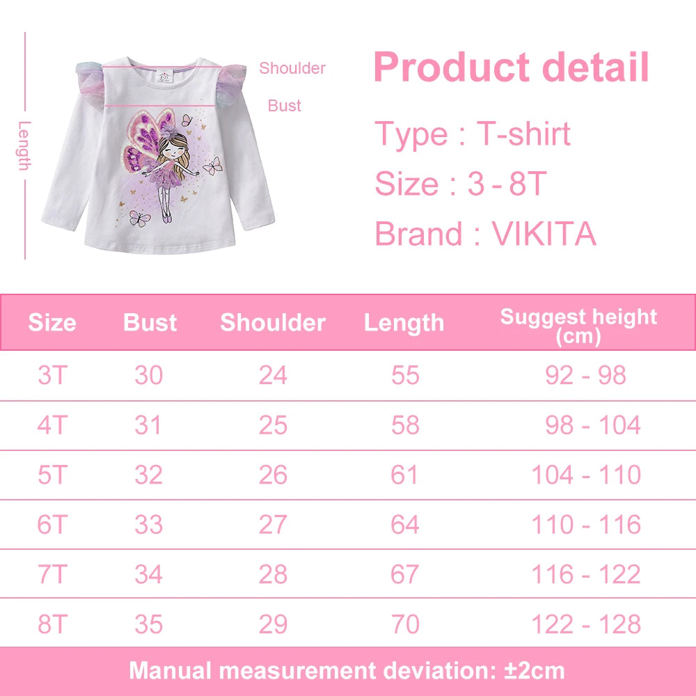 VIKITA Girls T Shirts Spring  Autumn Winter Long Sleeve Toddler Girls Tops for Daily Casual Wearing for 2-8 Years Kids Cute Girl