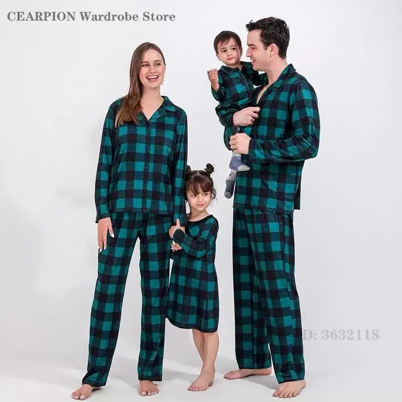 Christmas New Year's Pajamas Set Plaid Adults Kids Matching Sleepwear Spring Autumn New Home Wear Nightwear Family Pijama Mujer