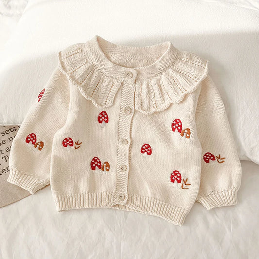 Newborn Baby Girls Knitting Cardigan Coat Long Sleeved Knitting Embroidered Cardigan Sweater Autumn Spring Children Clothes