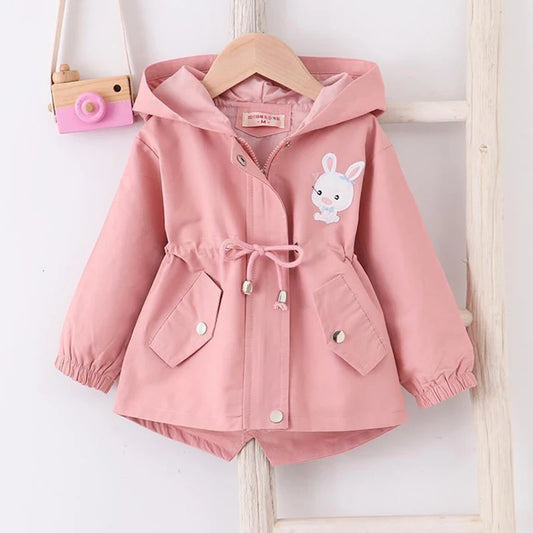 1-7 Years Baby Girls Jacket Spring And Autumn Casual Windbreaker Kids Outerwear Cute Rabbit Hooded Baby Coat Kids Clothes