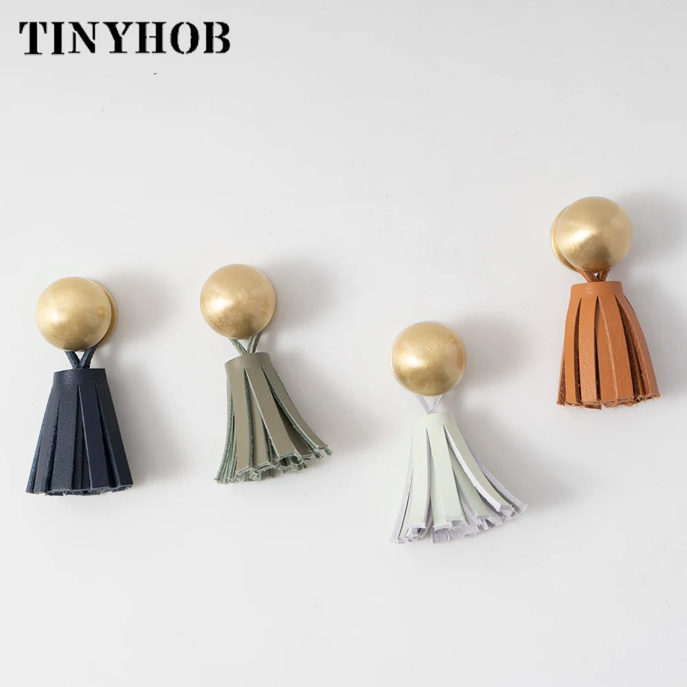 Cute Leather Tassel Knob for Kids Room Pink Cabinet Knobs Wardrobe Dresser Drawer Knobs Kitchen Cupboard  Single Hole
