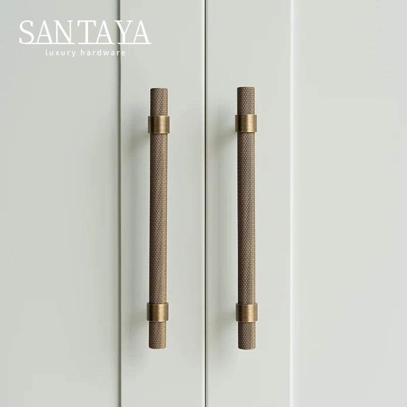 Santaya Solid Antique Brushed Brass Handles Kitchen Cabinet Pulls Bedroom Wardrobe Drawer Knobs Furniture Bronze Handle