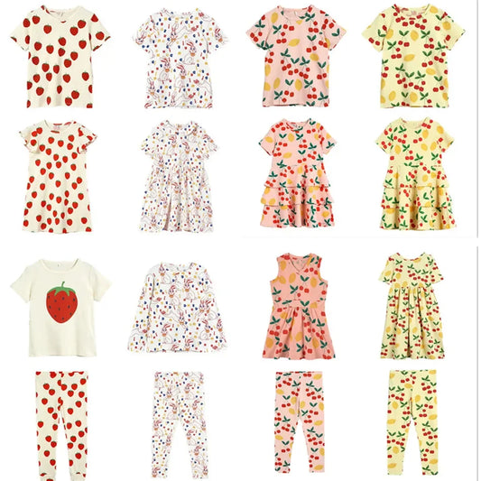 Camiseta de manga corta con estampado de fresas, pantalones cortos, vestido bonito para bebés y niñas pequeñas, producto nuevo 2021SS