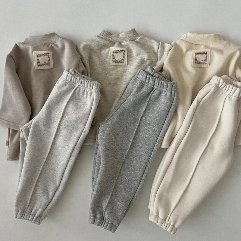 Autumn and Winter Warm Children Boys Girls Casual Fleece Pants Kids Trousers