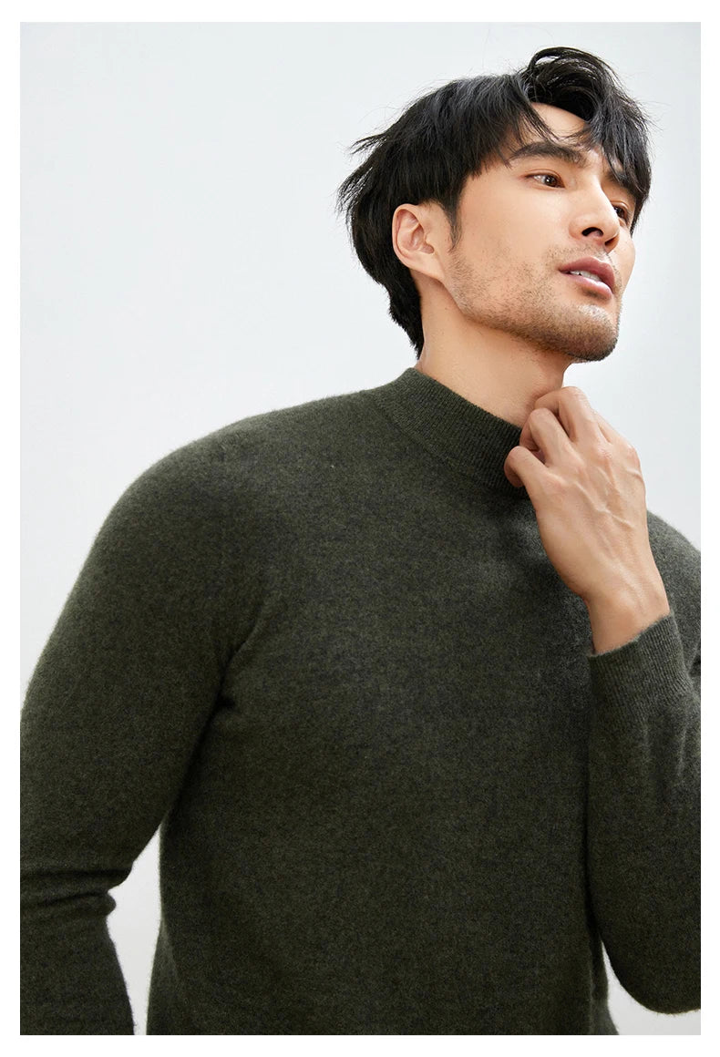 100% Pure Cashmere Men's Sweater Half High Neck Pullover Youth Business Casual Long Sleeve Jumper Spring/Autumn High-End Jacket