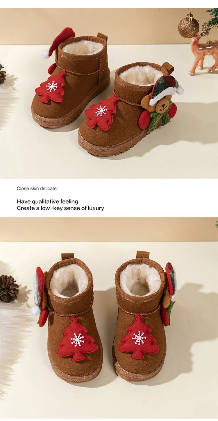 Kids Snow Boots Christmas Gift Children Short Boots with Thick Warm Fur 2025 Winter New Boys Girls Ankle Boots Round Toes Soft