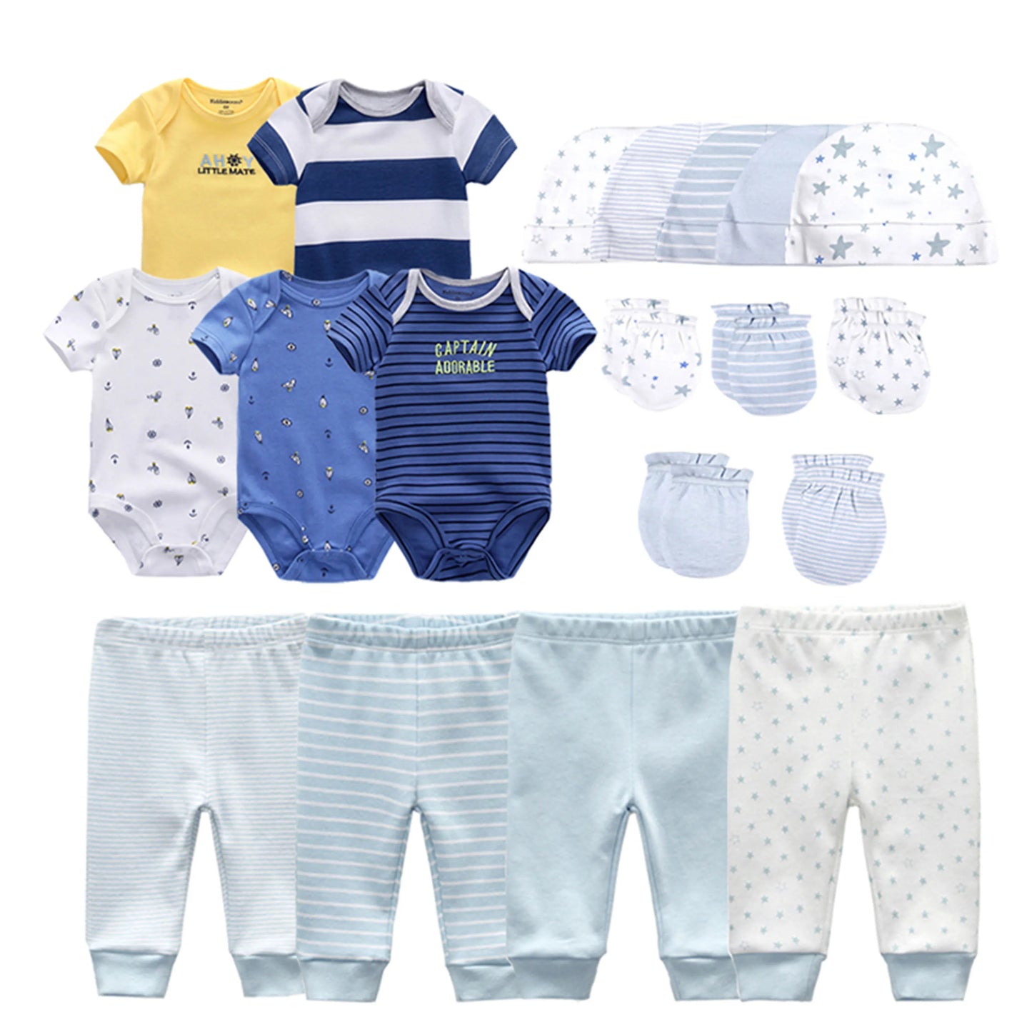 Kiddiezoom Baby Clothing Sets Newborn Boy Girl Infant Bodysuits+Pants+Hats+Gloves/Bibs Unisex  Clothes Bebes
