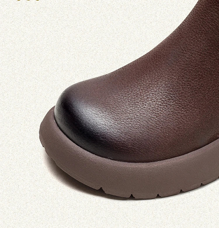 Koznoy 5cm Natural Genuine Leather Chunky Cow Spring Rubber Ankle Boots Soft Soled Winter Plush Flats Booties Autumn Women Shoes