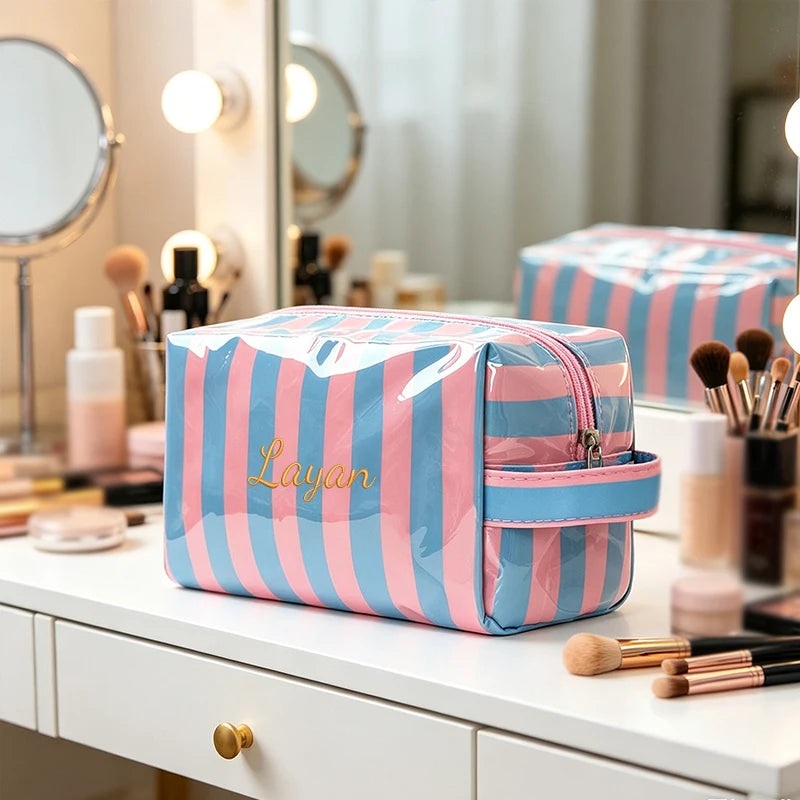 Customised Embroidery/Standard Style 2 Options, Striped Handbag, Makeup Storage Bag, Back-to-School Season, Gift!