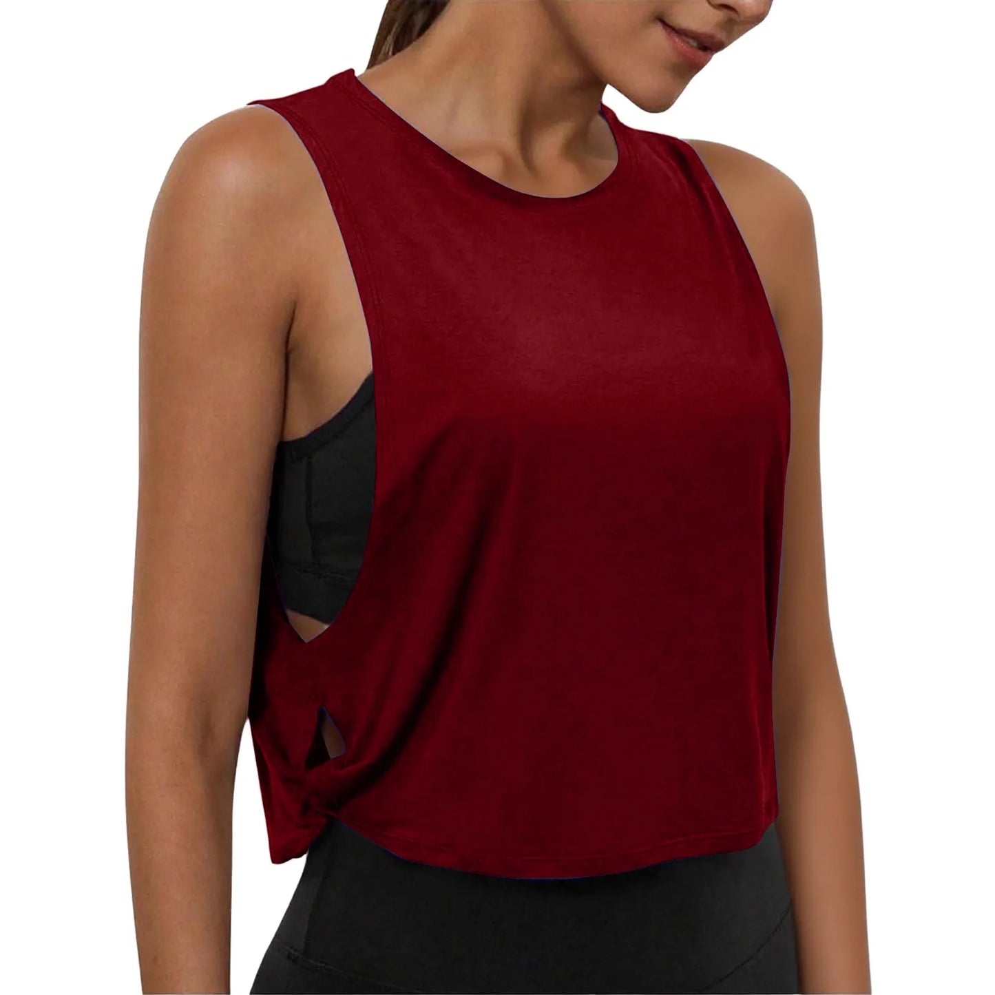 Women Sleeveless Yoga Tops Athletic Vest Breathable Blouse Cover Up Gym Workout Cool T-Shirt Running Short Tank Crop Top