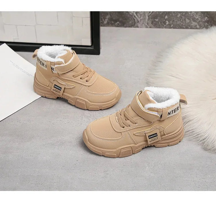 2025 Winter New Children's Boots Boys Plus Cashmere Thicken Warm Snow Boots Girls Fashion Non-slip Outdoor Boots Student Shoes