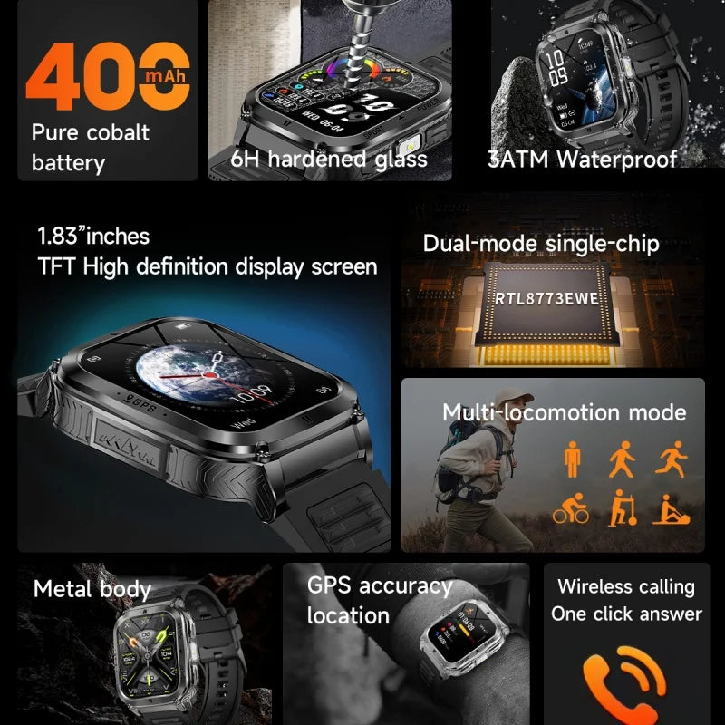 Smart Watch Men Women 1.83" AMOLED Screen 1000mAh Bluetooth Call Sports Fitness Bracelet IP68 Waterproof Smartwatch For Android