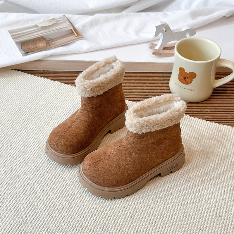 Children's Winter Boots 2025 New Girls Classic School Ankle Boots Outdoor Warm Plush Fashion Kids Simple Platform Cotton Boots