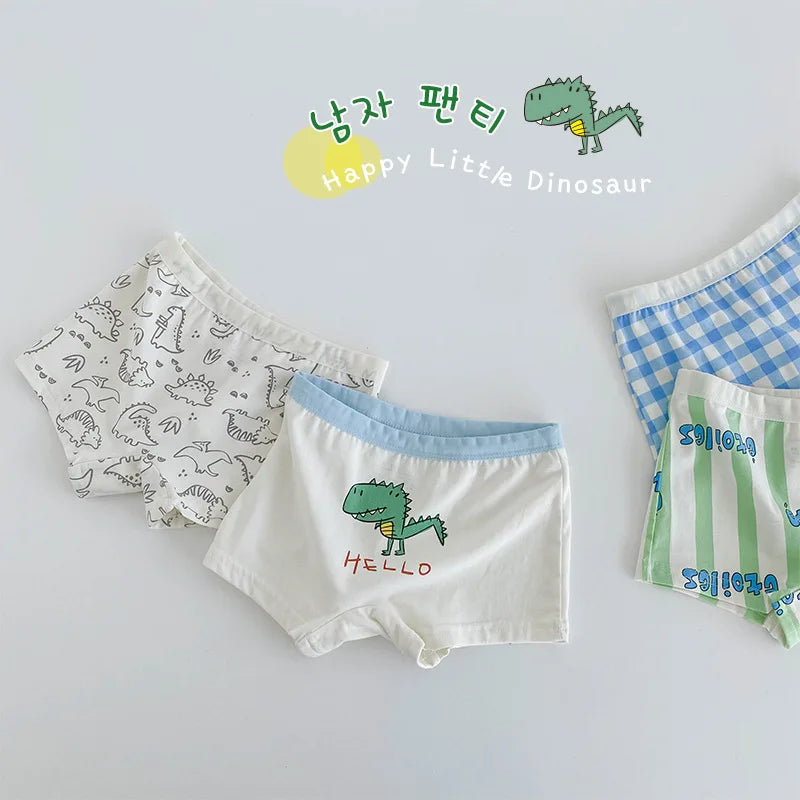 Children's Underwear Kids Panties Boys Cotton Briefs Cartoon Bear Dinosaur Pattern 4pcs/pack Soft Four Seasons Boxers